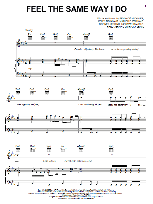 Destiny's Child Feel The Same Way I Do sheet music notes and chords. Download Printable PDF.