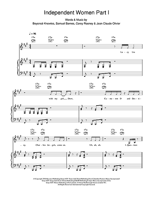 Destiny's Child Independent Women Part I sheet music notes and chords. Download Printable PDF.