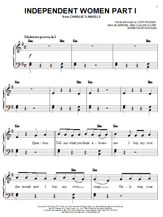 Learn to play Destiny's Child Independent Women Part I (from Charlie's Angels) sheet music for Easy Piano in minutes. Destiny's Child Independent Women Part I (from Charlie's Angels) sheet music notes and chords