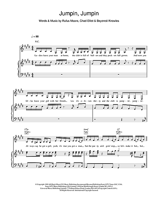 Preview Destiny's Child Jumpin, Jumpin R & B sheet music, notes and chords for Piano, Vocal & Guitar, SKU: 18870 sheet music, piano notes, chords, guitar tabs, score, transpose, transcribe, how to play, guide, download, learn, tutorial, progression, song, artist, awards, billboard, mtv, vh1, tour, single, album, release