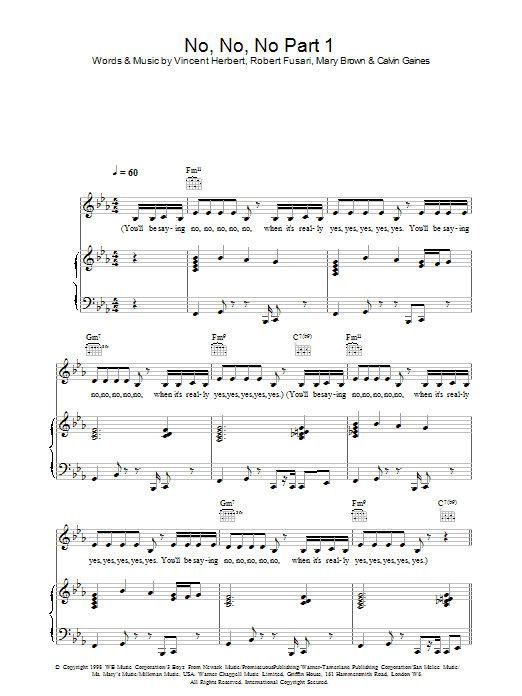 Destiny's Child No, No, No Part 1 sheet music notes and chords. Download Printable PDF.