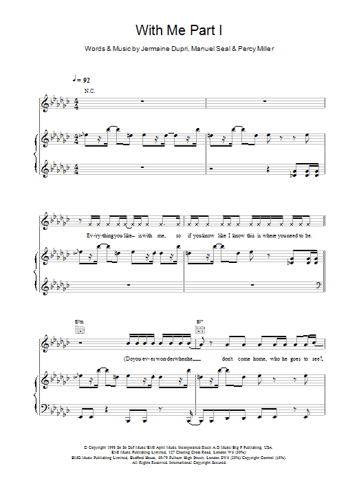 Destiny's Child With Me Part 1 sheet music notes and chords. Download Printable PDF.