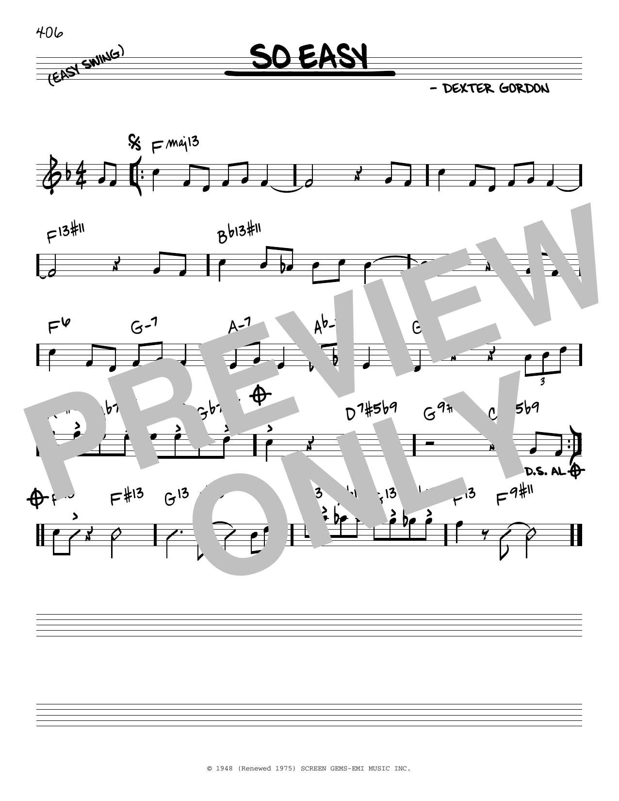 Learn to play Dexter Gordon So Easy sheet music for Real Book – Melody & Chords in minutes. Dexter Gordon So Easy sheet music notes and chords. Download Printable PDF.