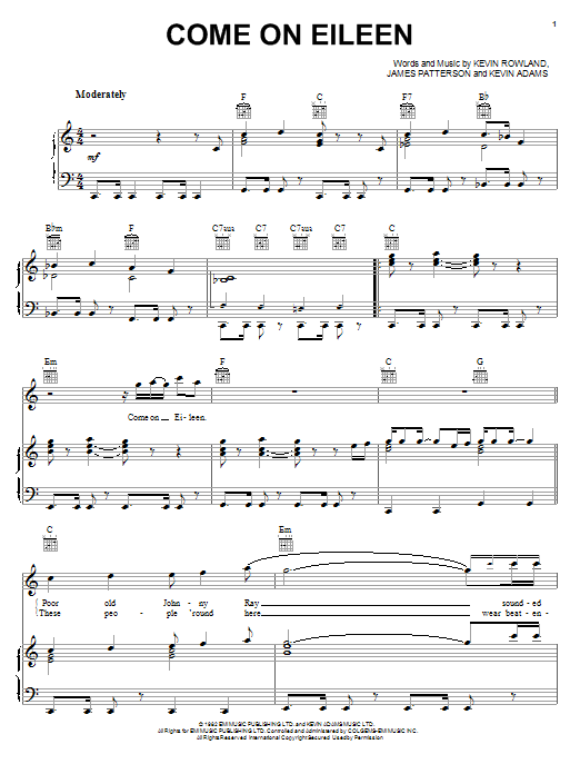 Dexy S Midnight Runners Come On Eileen Sheet Music Pdf Notes Chords Pop Score Ukulele Download Printable Sku 119998
