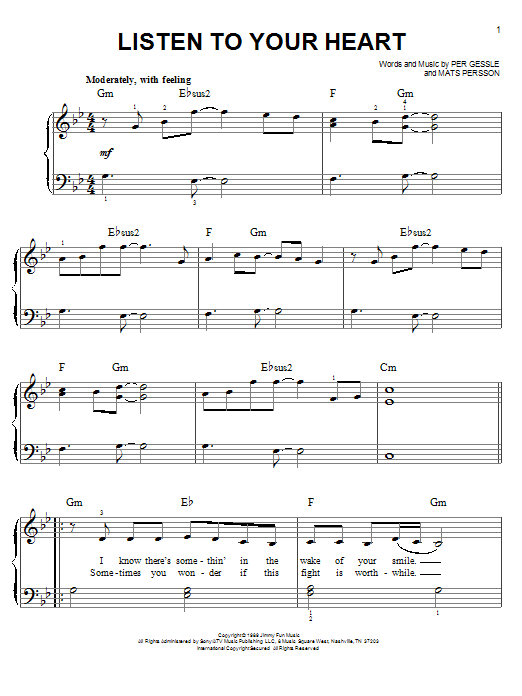 D.H.T. Listen To Your Heart sheet music notes and chords. Download Printable PDF.