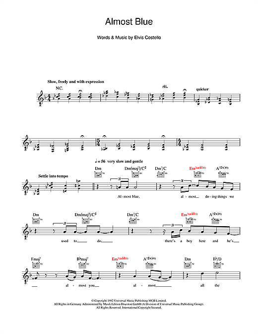 Diana Krall Almost Blue sheet music notes and chords. Download Printable PDF.