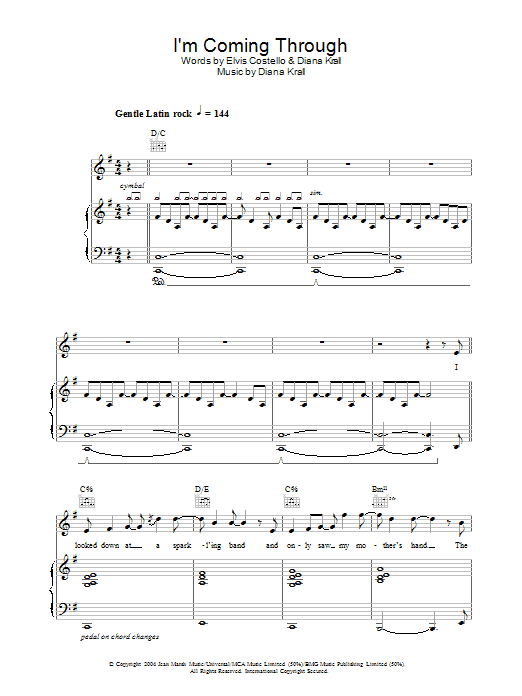 Diana Krall I'm Coming Through sheet music notes and chords. Download Printable PDF.