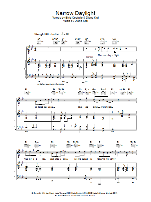 Diana Krall Narrow Daylight sheet music notes and chords. Download Printable PDF.