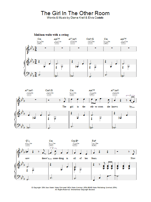 Diana Krall The Girl In The Other Room sheet music notes and chords. Download Printable PDF.