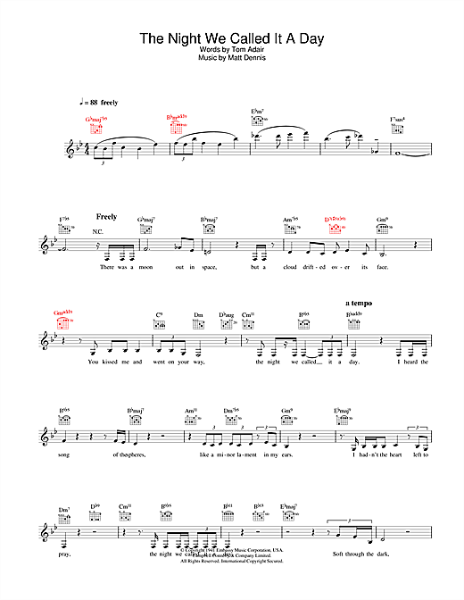 Learn to play Diana Krall The Night We Called It A Day sheet music for Lead Sheet / Fake Book in minutes. Diana Krall The Night We Called It A Day sheet music notes and chords. Download Printable PDF.