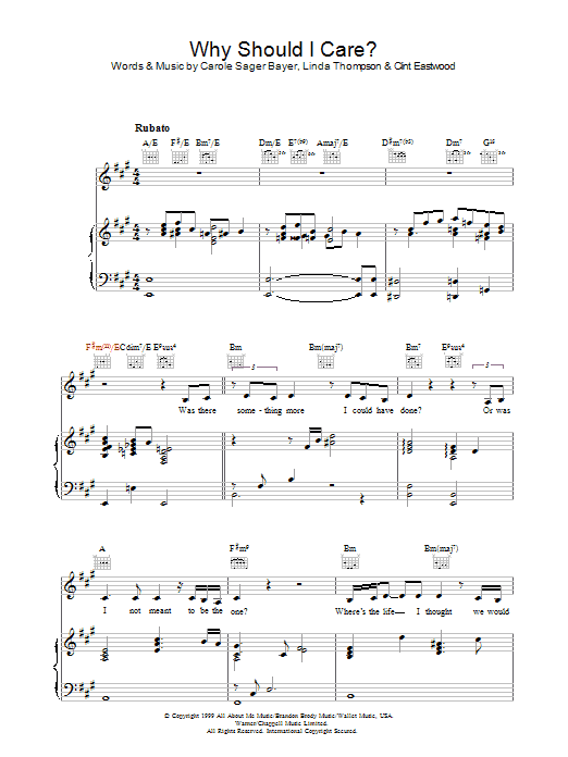Diana Krall Why Should I Care sheet music notes and chords. Download Printable PDF.