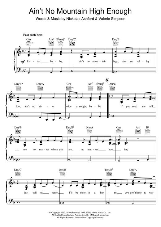 Diana Ross Ain T No Mountain High Enough Sheet Music Pdf Notes Chords Pop Score Piano Vocal Guitar Right Hand Melody Download Printable Sku 13626