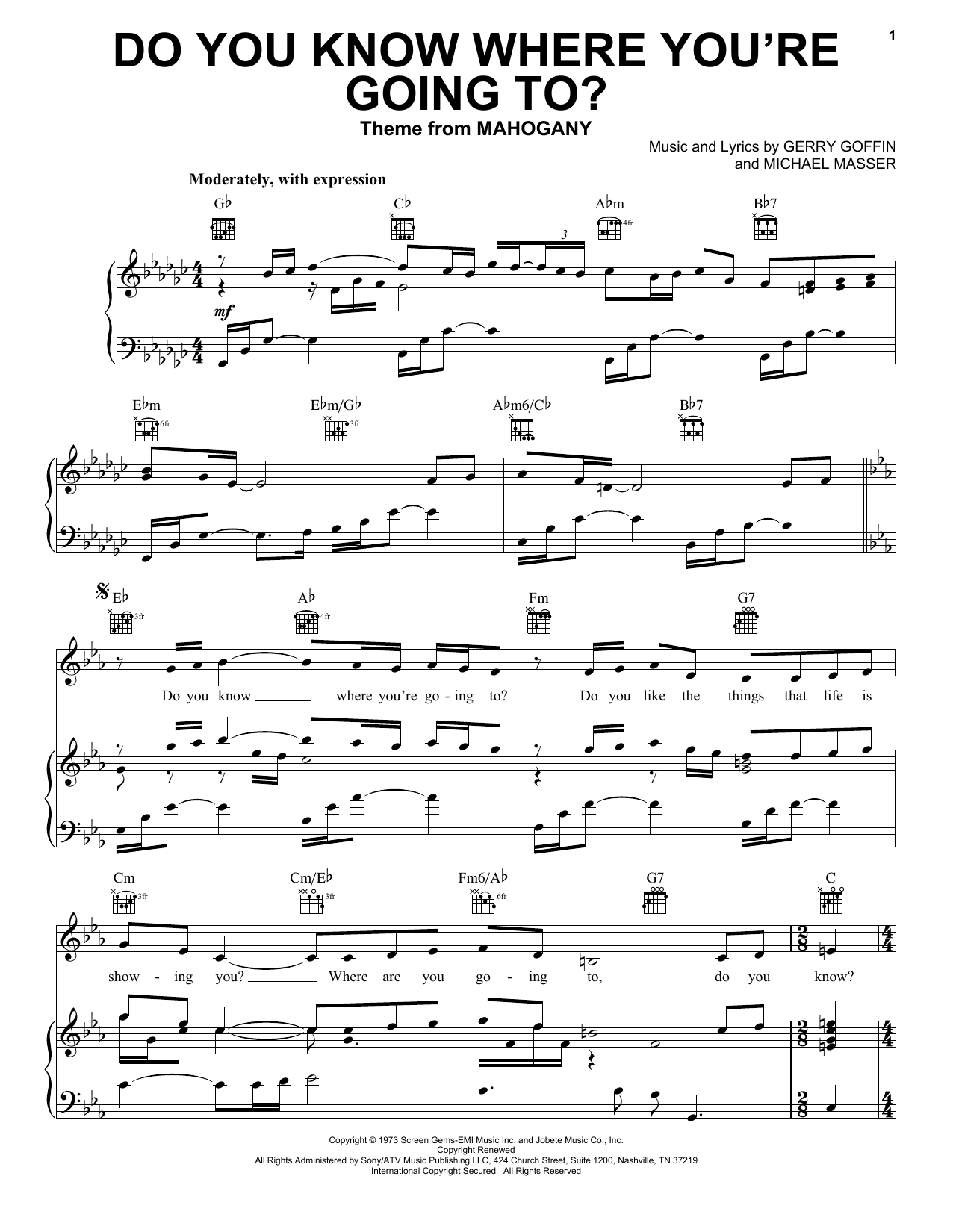Diana Ross Do You Know Where You're Going To? sheet music notes and chords. Download Printable PDF.