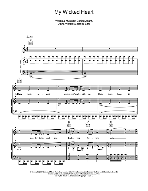 Diana Vickers My Wicked Heart sheet music notes and chords. Download Printable PDF.