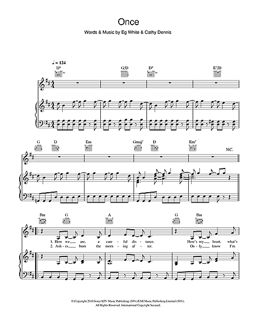 Diana Vickers Once sheet music notes and chords arranged for Piano, Vocal & Guitar Chords