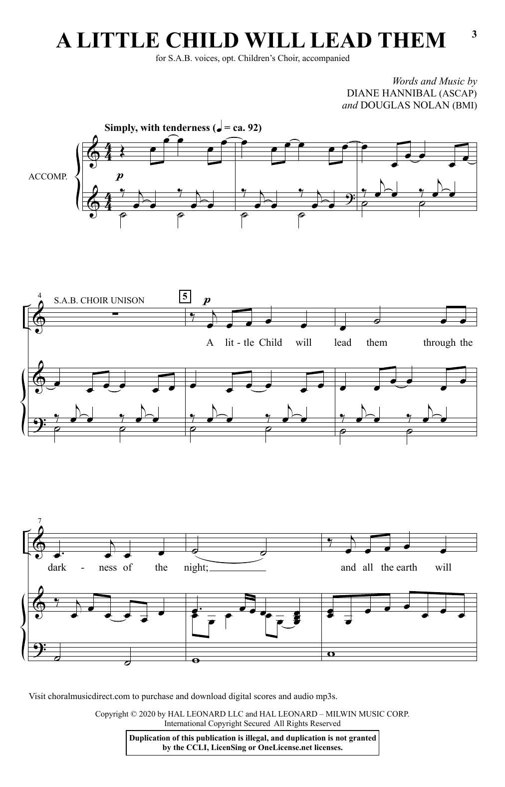 Diane Hannibal and Douglas Nolan A Little Child Will Lead Them sheet music notes and chords. Download Printable PDF.