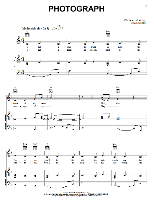 Diane Birch Photograph sheet music notes and chords. Download Printable PDF.