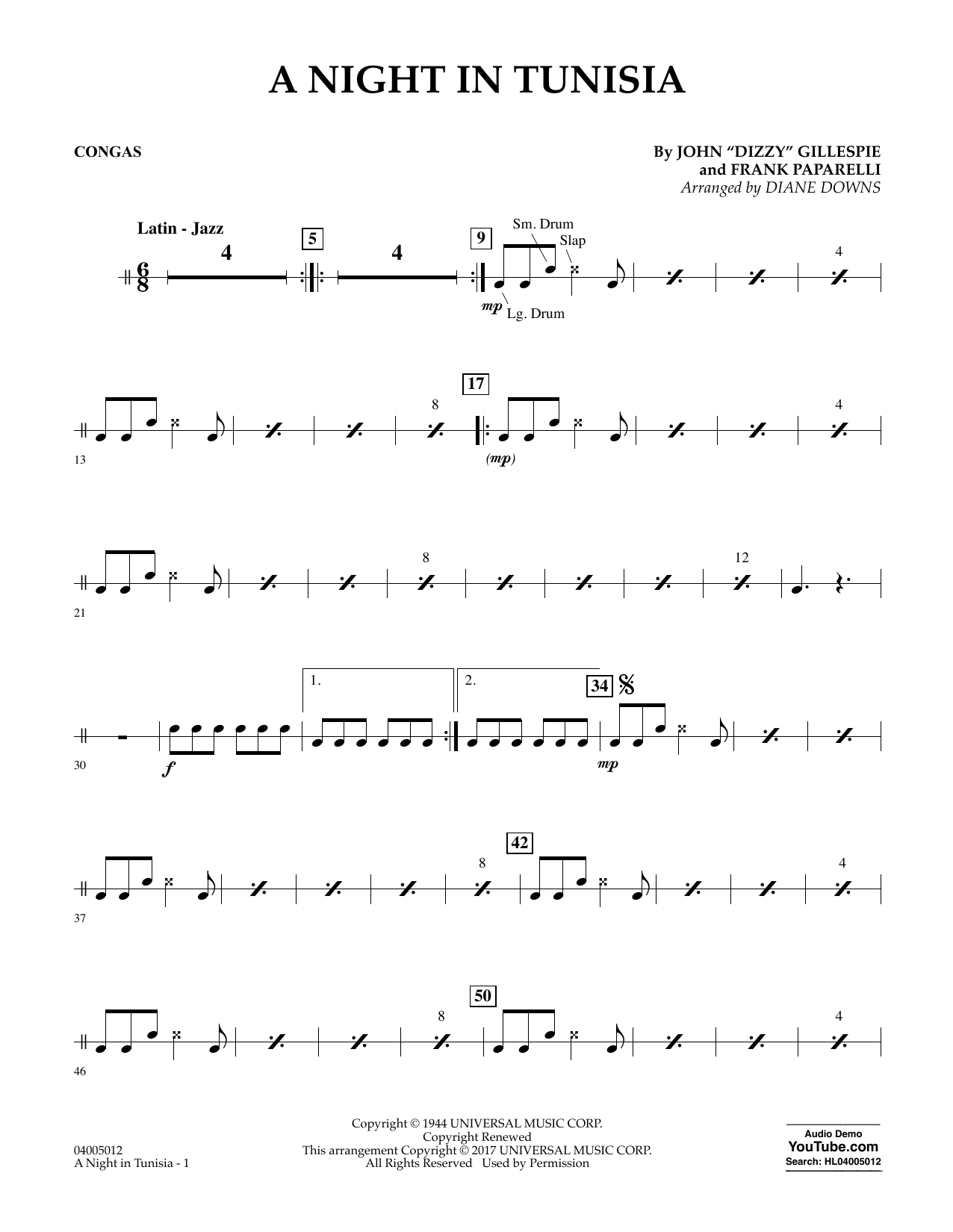 Diane Downs "A Night in Tunisia - Congas" Sheet Music PDF Notes, Chords ...