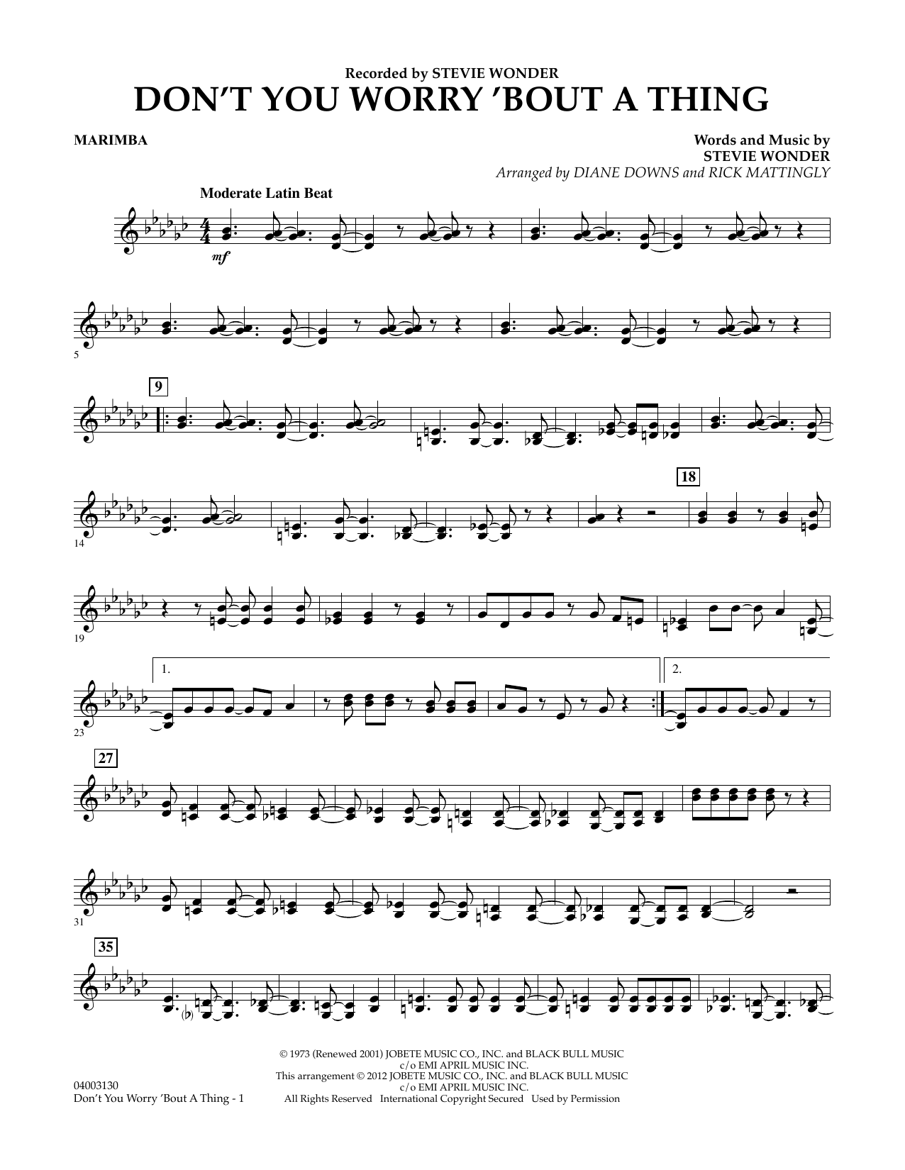 Diane Downs Don T You Worry Bout A Thing Marimba Sheet Music Pdf Notes Chords Pop Score Concert Band Download Printable Sku 368704