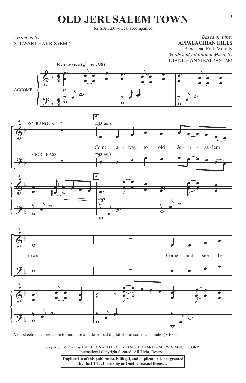 Learn to play Diane Hannibal Old Jerusalem Town (arr. Stewart Harris) sheet music for SATB Choir in minutes. Price: 3.9900$ Diane Hannibal Old Jerusalem Town (arr. Stewart Harris) sheet music notes and chords arranged for SATB Choir