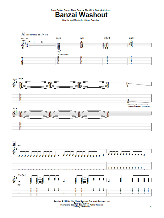 Dick Dale Banzai Washout sheet music notes and chords. Download Printable PDF.
