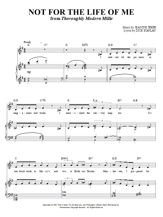 Learn to play Dick Scanlan Not For The Life Of Me (from Thoroughly Modern Millie) sheet music for Piano, Vocal & Guitar (Right-Hand Melody) in minutes. Dick Scanlan Not For The Life Of Me (from Thoroughly Modern Millie) sheet music notes and chords. Download Printable PDF.