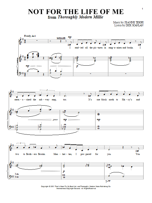 Learn to play Dick Scanlan Not For The Life Of Me (from Thoroughly Modern Millie) sheet music for Piano, Vocal & Guitar (Right-Hand Melody) in minutes. Dick Scanlan Not For The Life Of Me (from Thoroughly Modern Millie) sheet music notes and chords. Download Printable PDF.