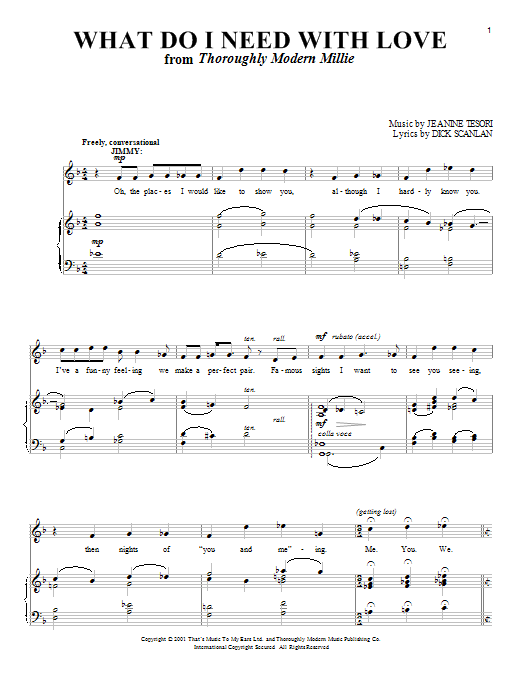Dick Scanlan What Do I Need With Love (from Thoroughly Modern Millie) sheet music notes and chords. Download Printable PDF.