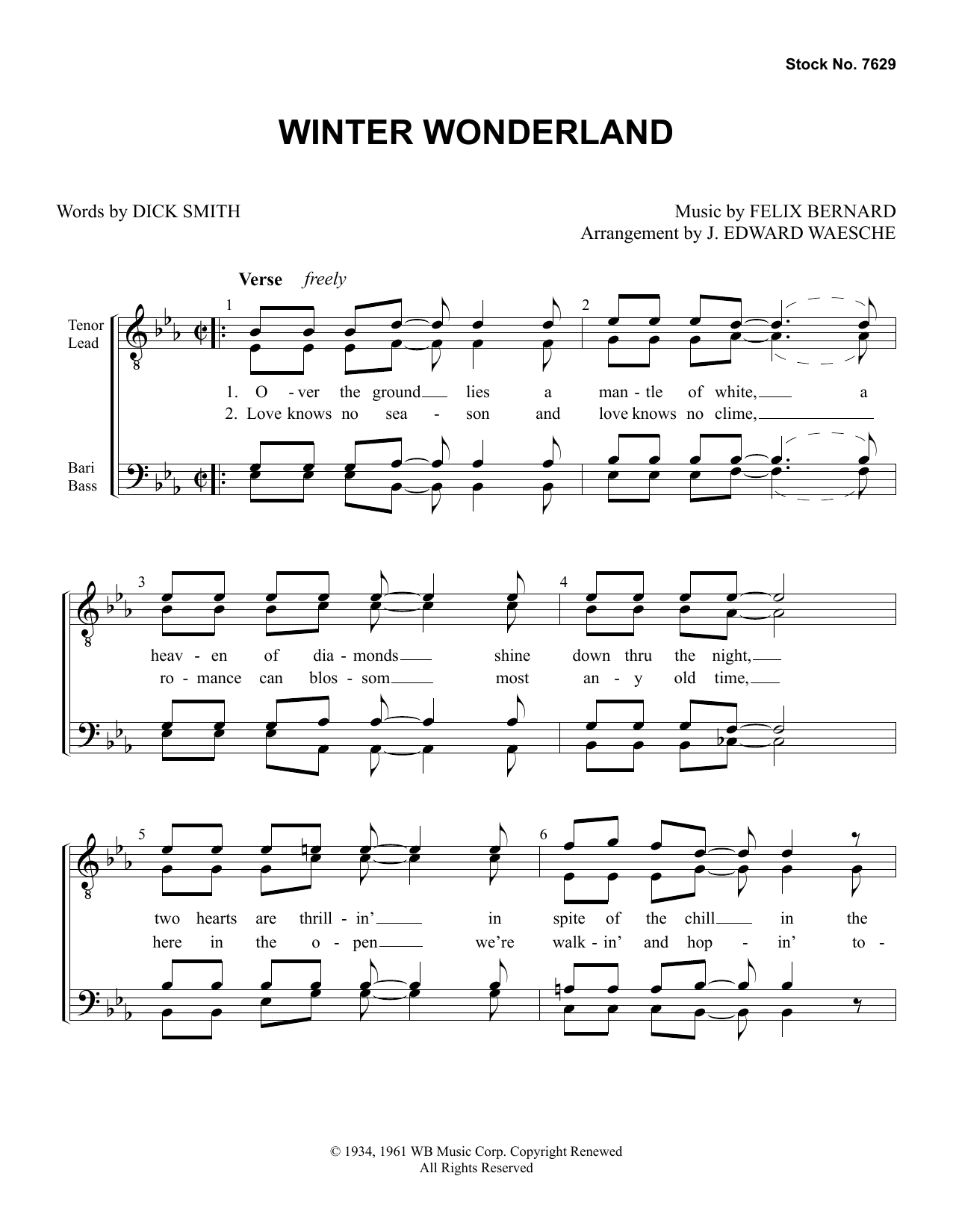 Dick Smith & Felix Bernard Winter Wonderland (arr. Ed Waesche) sheet music notes and chords. Download Printable PDF.