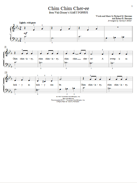 Learn to play Sherman Brothers Chim Chim Cher-ee sheet music for Educational Piano in minutes. Price: 6.9900$ Sherman Brothers Chim Chim Cher-ee sheet music notes and chords arranged for Educational Piano