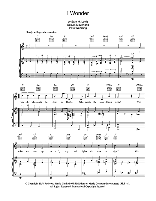 Dickie Valentine I Wonder sheet music notes and chords. Download Printable PDF.