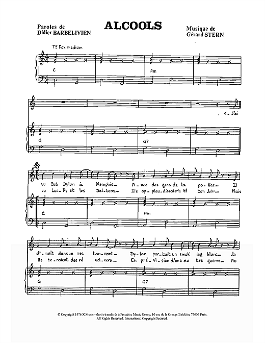 Didier Barbelivien Alcools sheet music notes and chords. Download Printable PDF.