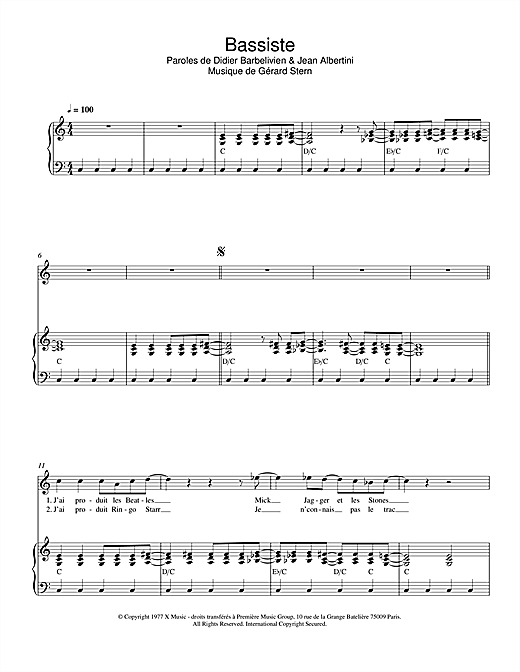 Learn to play Didier Barbelivien Bassiste sheet music for Piano & Vocal in minutes. Price: 6.9900$ Didier Barbelivien Bassiste sheet music notes and chords arranged for Piano & Vocal