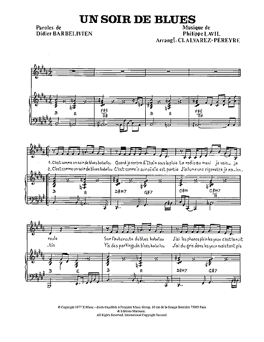 Learn to play Didier Barbelivien Un Soir De Blues sheet music for Piano & Vocal in minutes. Price: 6.9900$ Didier Barbelivien Un Soir De Blues sheet music notes and chords arranged for Piano & Vocal