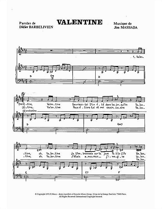 Didier Barbelivien Valentine sheet music notes and chords. Download Printable PDF.