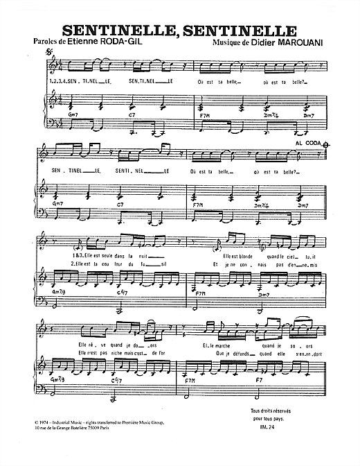 Didier Marouani Sentinelle, Sentinelle sheet music notes and chords. Download Printable PDF.