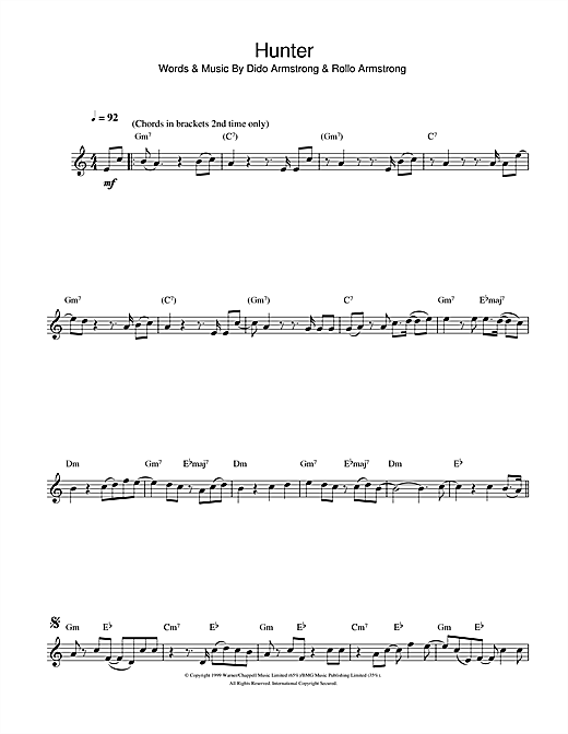 Dido Hunter sheet music notes and chords. Download Printable PDF.