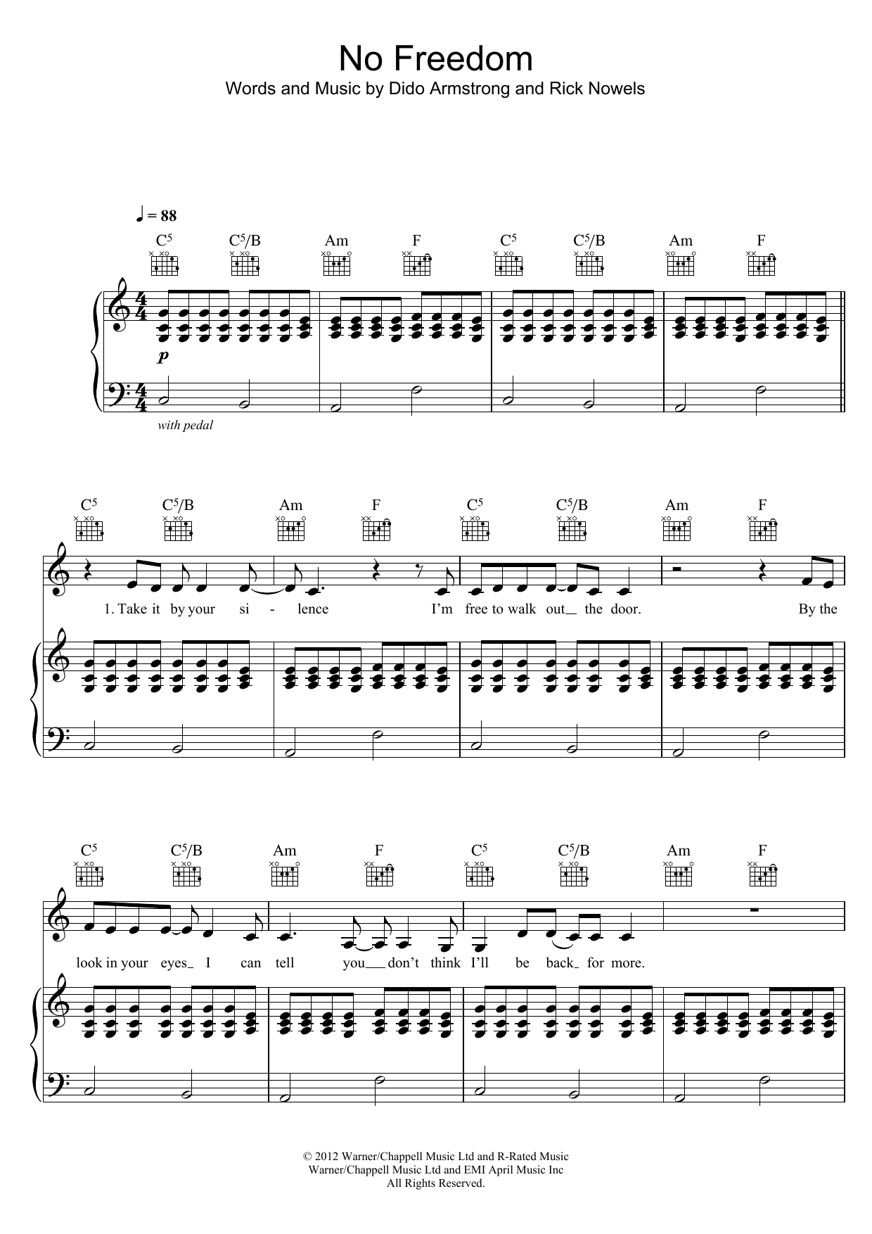 Dido No Freedom sheet music notes and chords. Download Printable PDF.