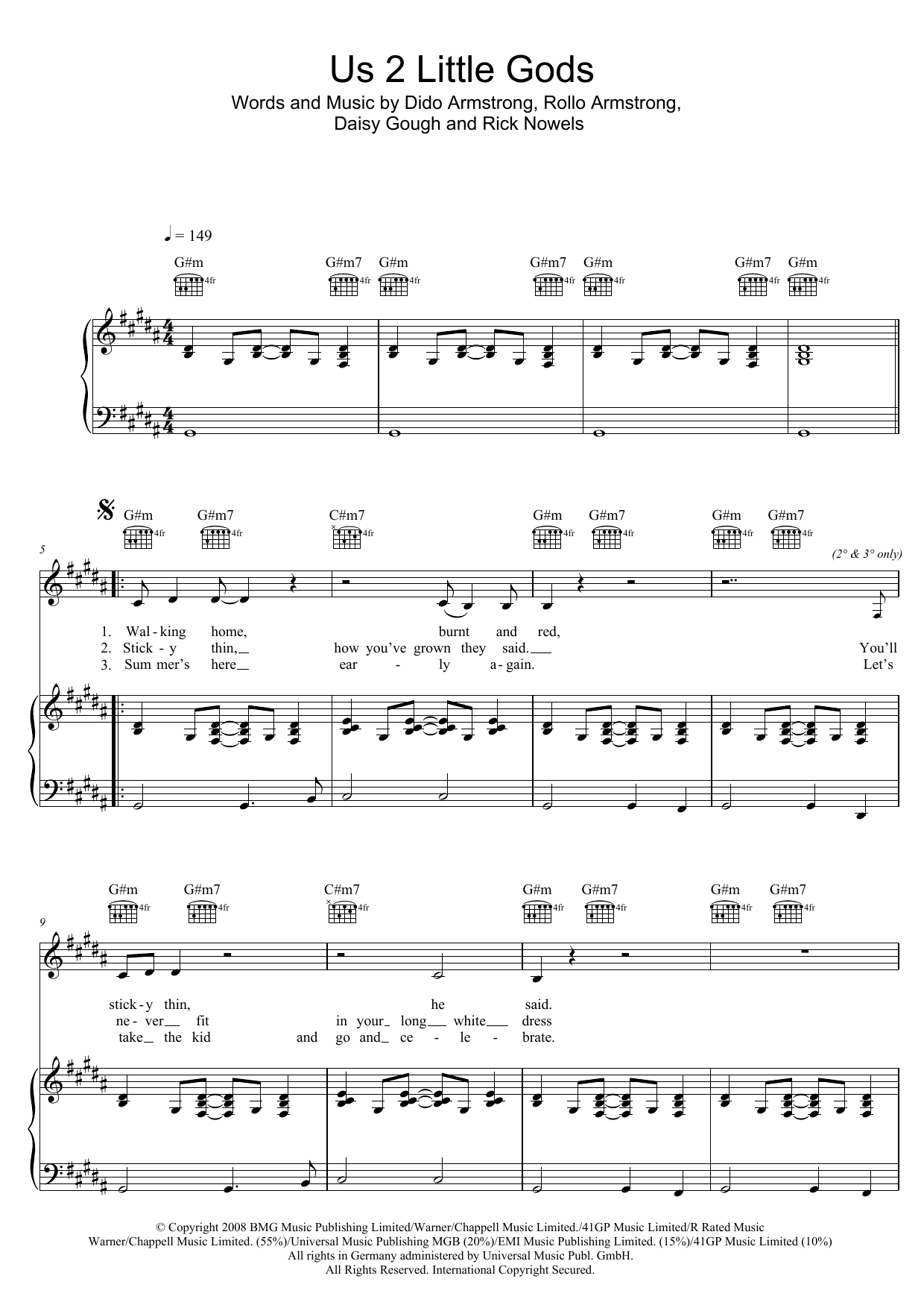 Dido Us 2 Little Gods sheet music notes and chords. Download Printable PDF.