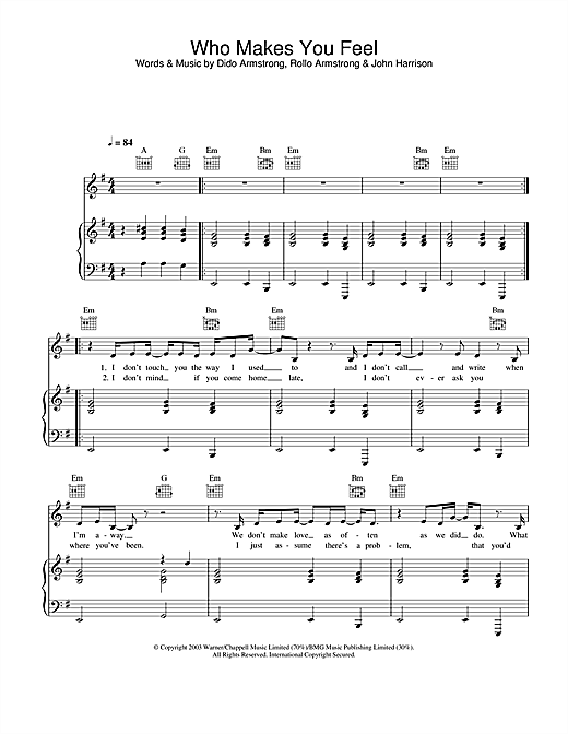 Dido Who Makes You Feel sheet music notes and chords. Download Printable PDF.