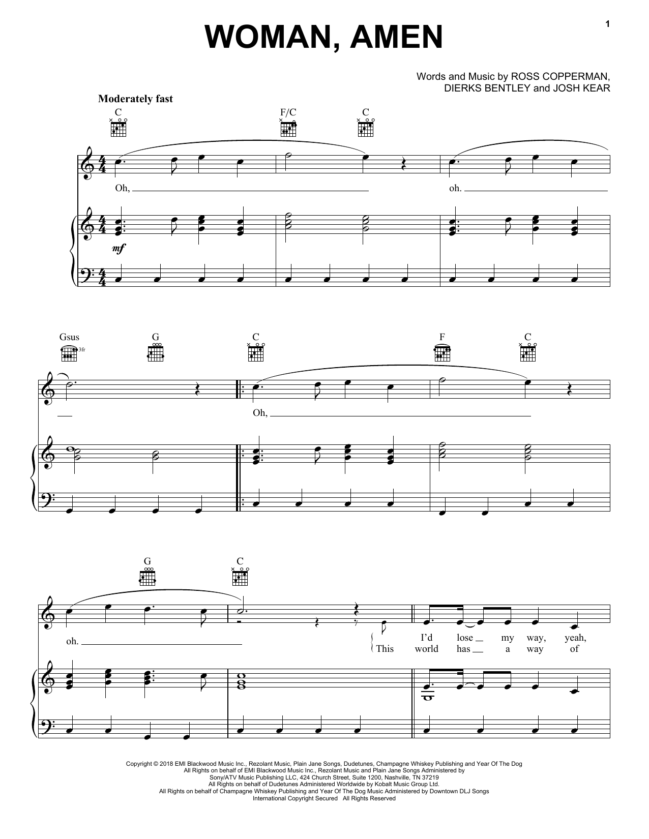 Dierks Bentley Woman, Amen sheet music notes and chords. Download Printable PDF.