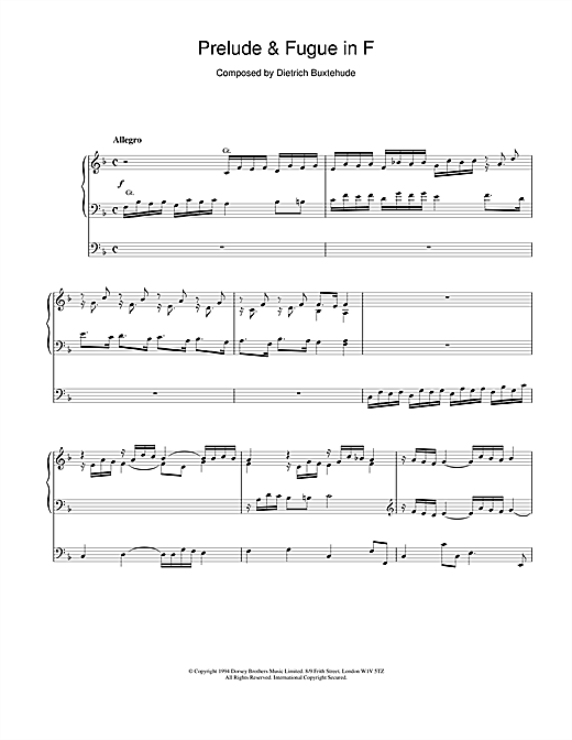 Dietrich Buxtehude Prelude & Fugue in F sheet music notes and chords. Download Printable PDF.