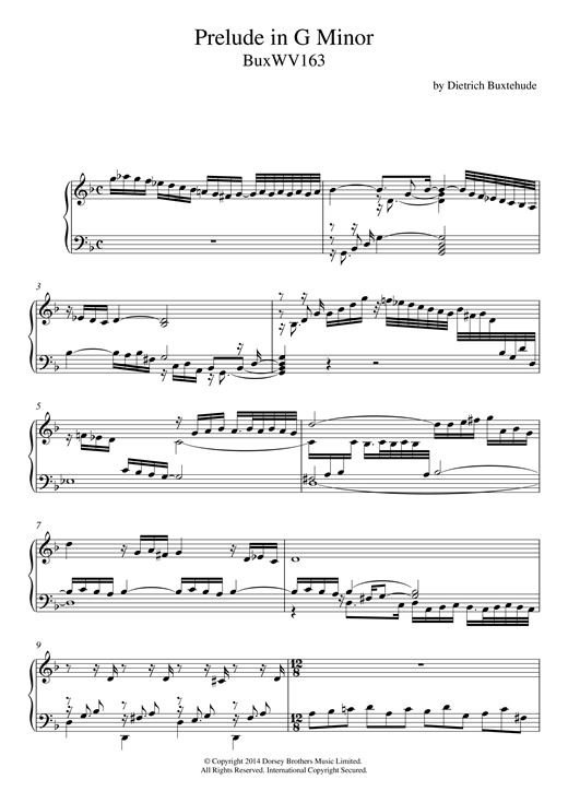 Learn to play Dietrich Buxtehude Prelude In G Minor Buxwv163 sheet music for Piano Solo in minutes. Dietrich Buxtehude Prelude In G Minor Buxwv163 sheet music notes and chords. Download Printable PDF.