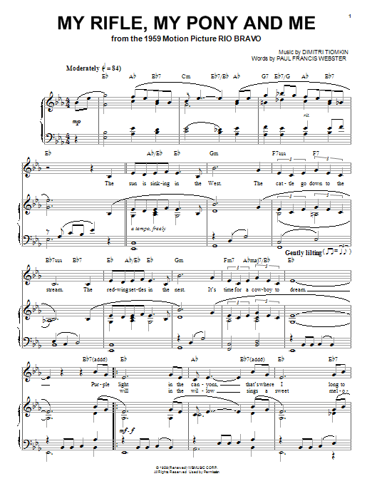 Learn to play Dimitri Tiomkin My Rifle, My Pony And Me sheet music for Piano, Vocal & Guitar (Right-Hand Melody) in minutes. Dimitri Tiomkin My Rifle, My Pony And Me sheet music notes and chords