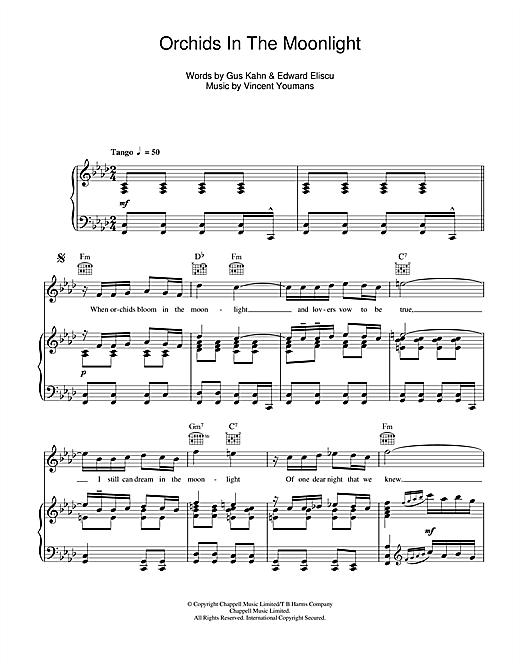 Dinah Shore Orchids In The Moonlight Sheet Music Pdf Notes Chords Standards Score Piano Vocal Guitar Right Hand Melody Download Printable Sku 103351