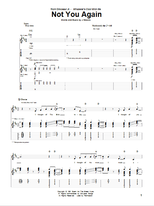 Dinosaur Jr. Not You Again sheet music notes and chords. Download Printable PDF.