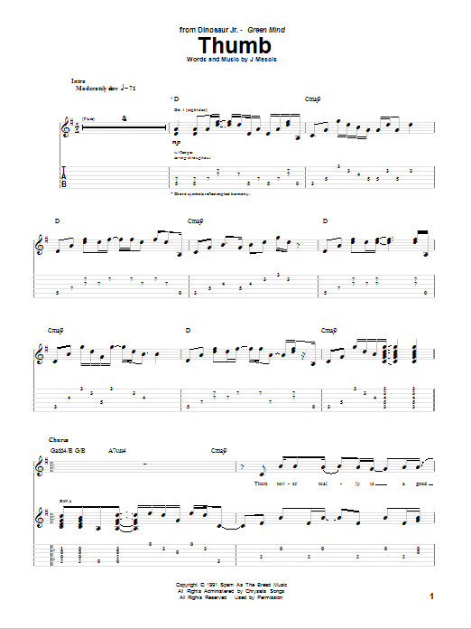 Dinosaur Jr. Thumb sheet music notes and chords. Download Printable PDF.