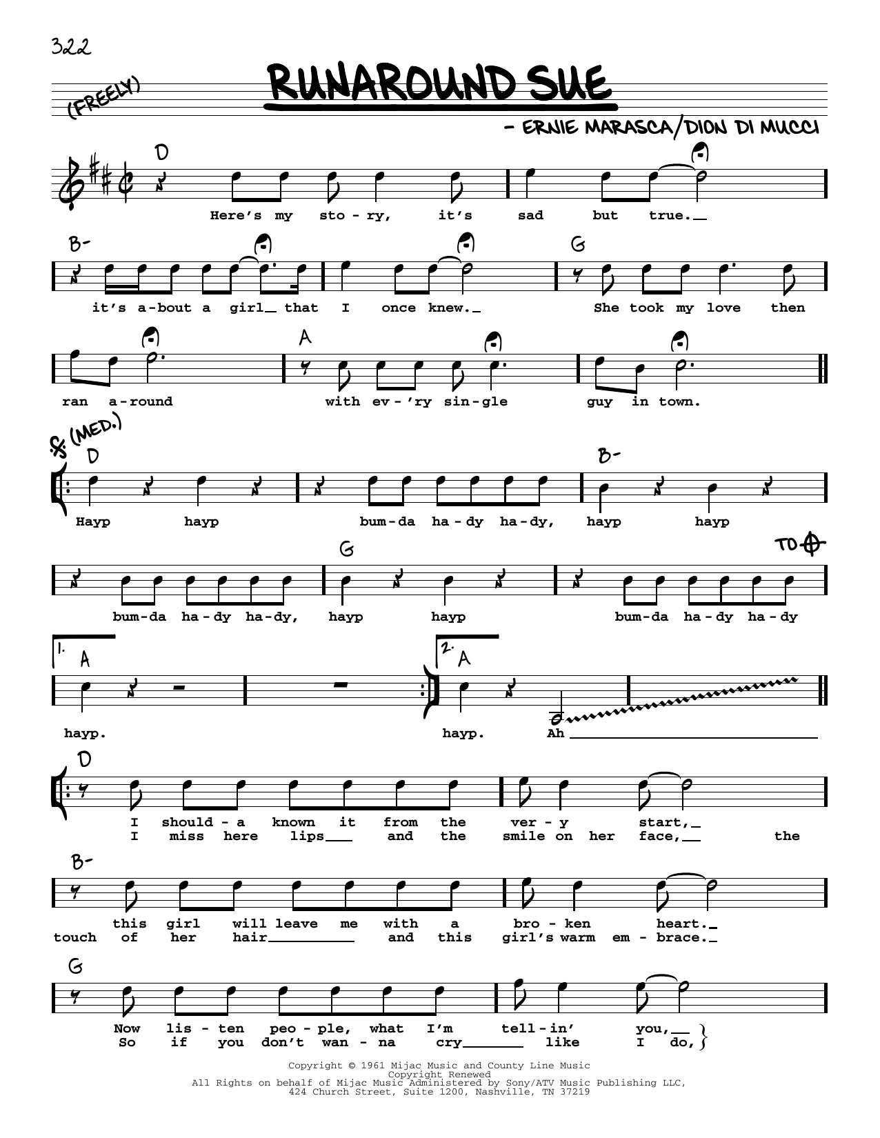 Dion "Runaround Sue" Sheet Music Download Printable PDF Score. SKU 481705