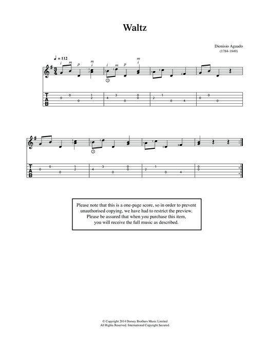 Learn to play Dionisio Aguado Waltz sheet music for Solo Guitar in minutes. Dionisio Aguado Waltz sheet music notes and chords