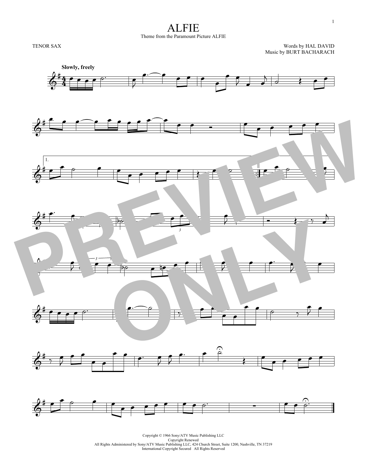 Dionne Warwick Alfie sheet music notes and chords. Download Printable PDF.